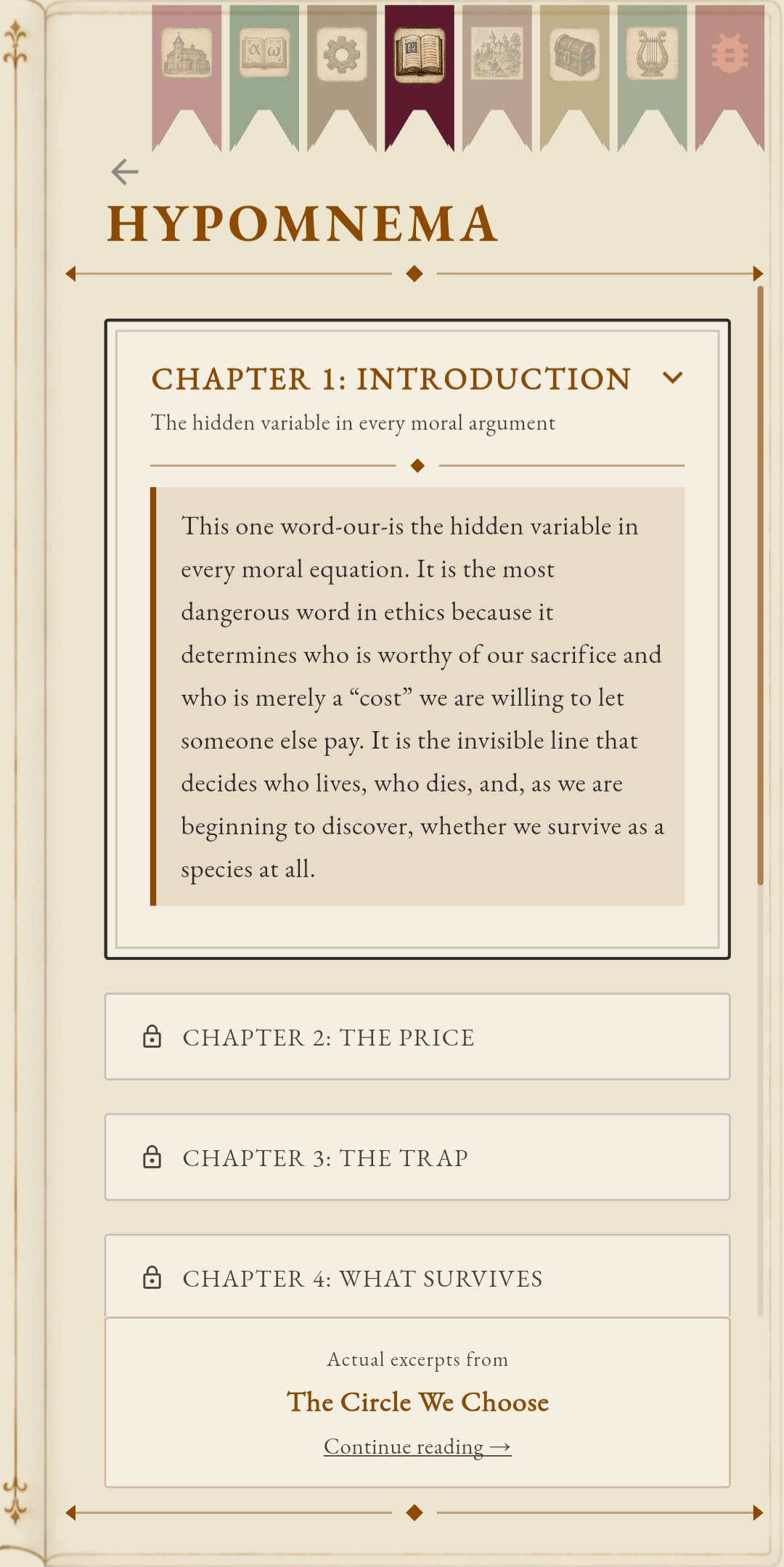 Hypomnema chapter screen